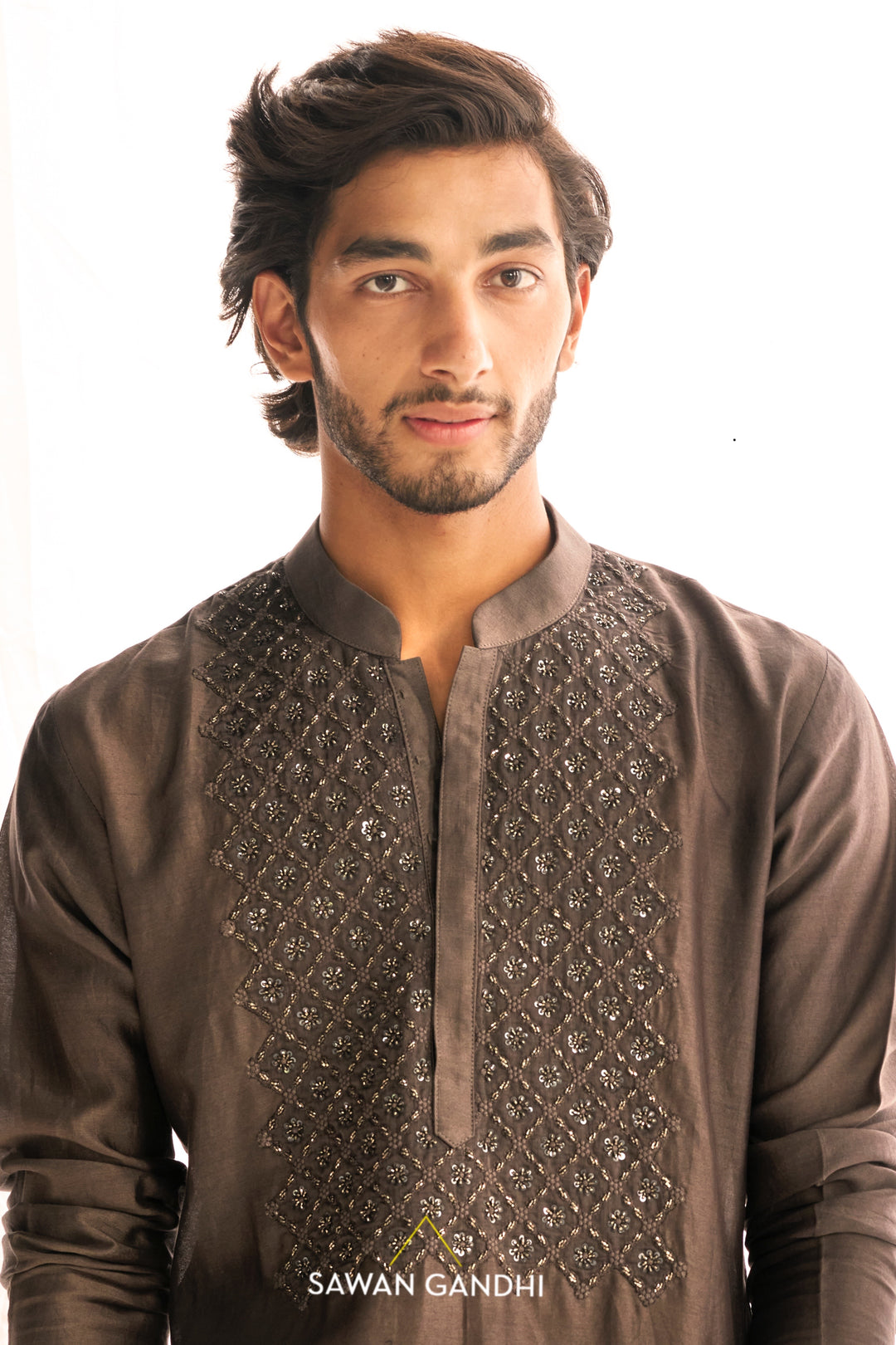 Taupe chikankari kurta