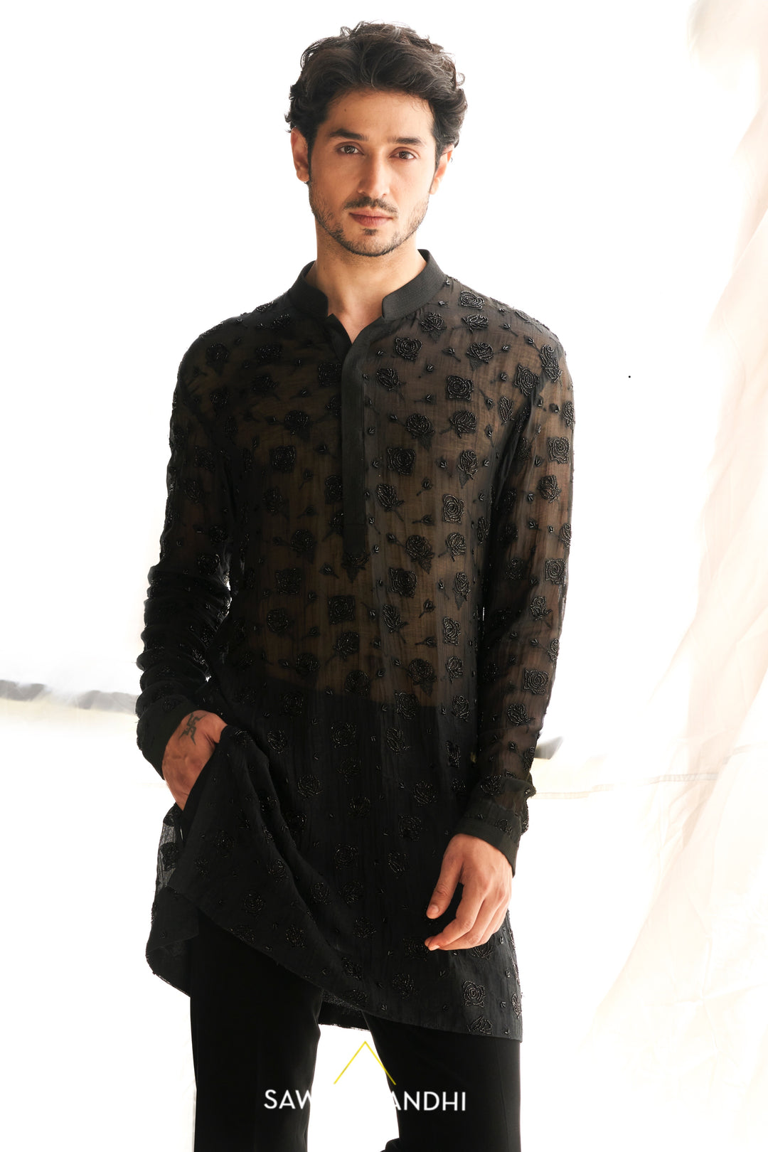 Black rose cutdana kurta