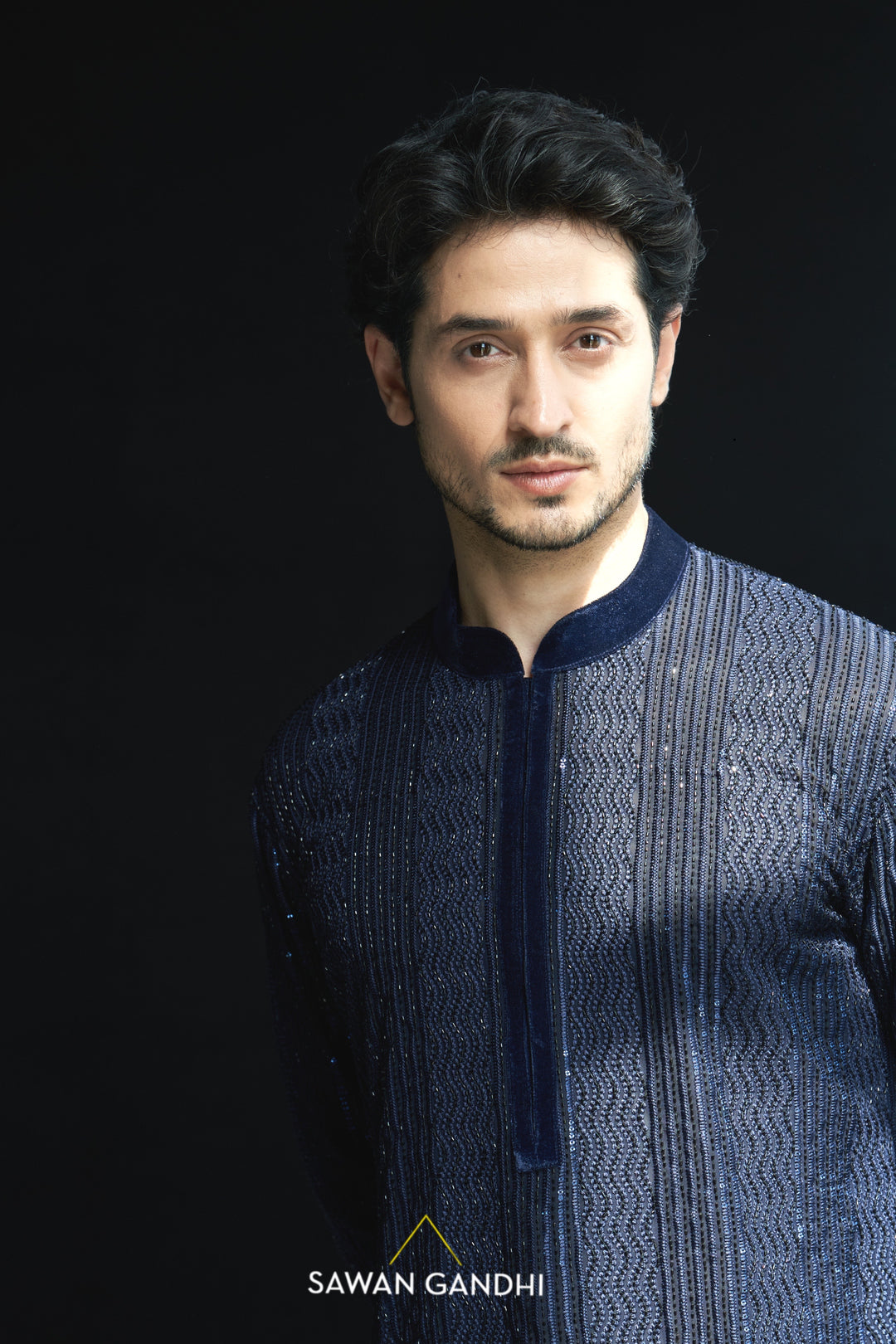 Blue cutdana thread work kurta