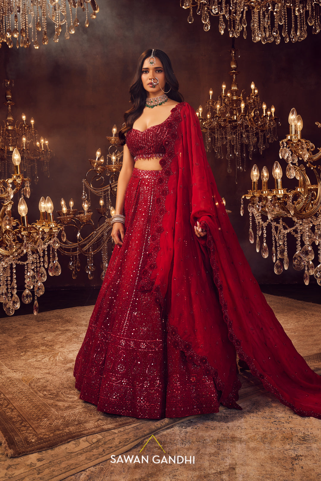 Crimson chickankari lehenga