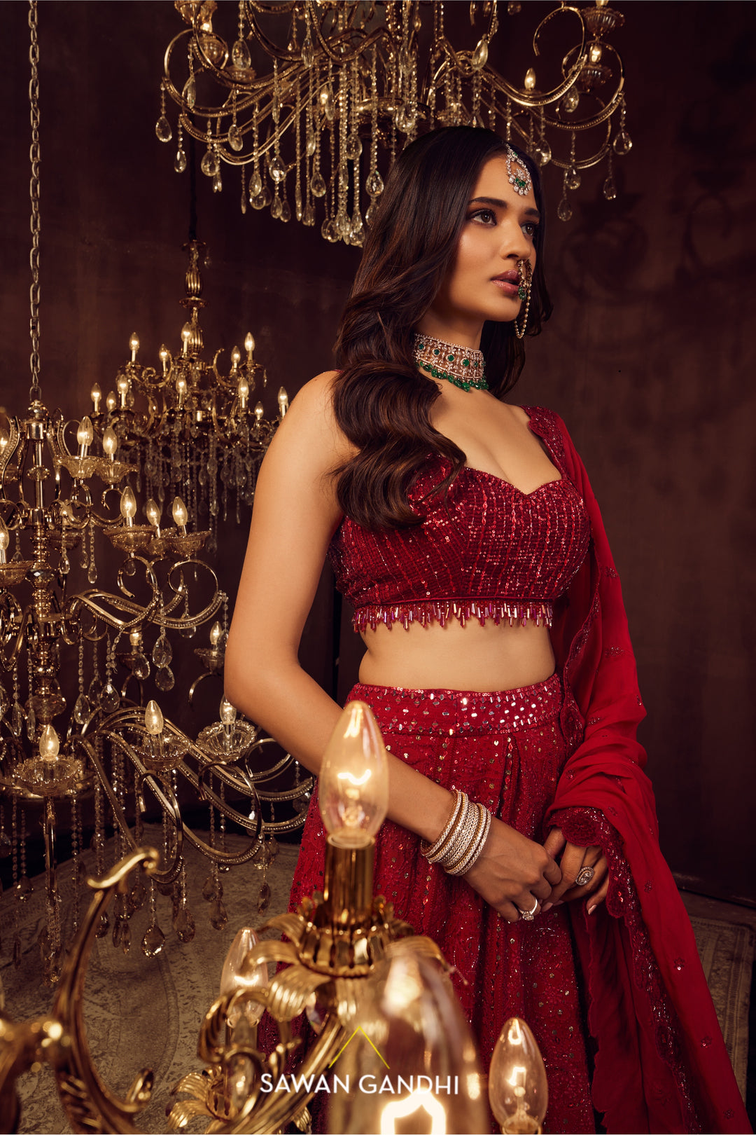 Crimson chickankari lehenga