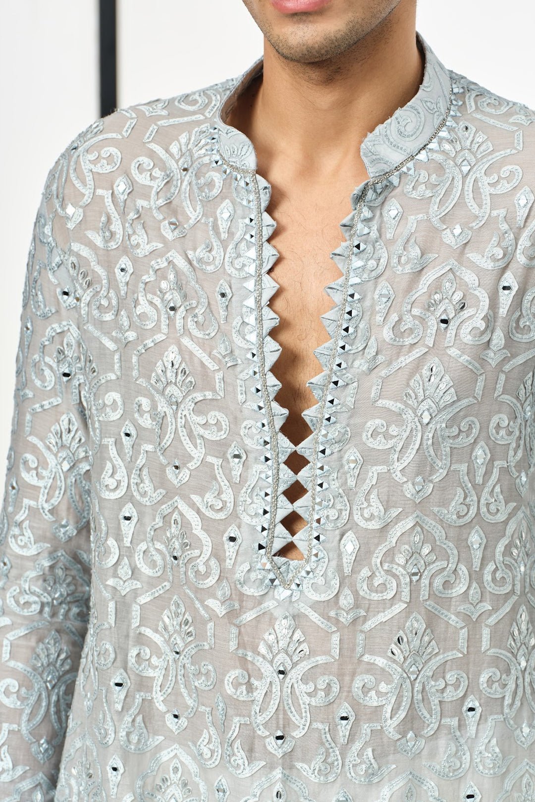 Ice blue applique kurta set