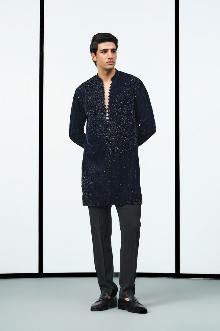 Blue velvet swarovski sequins kurta