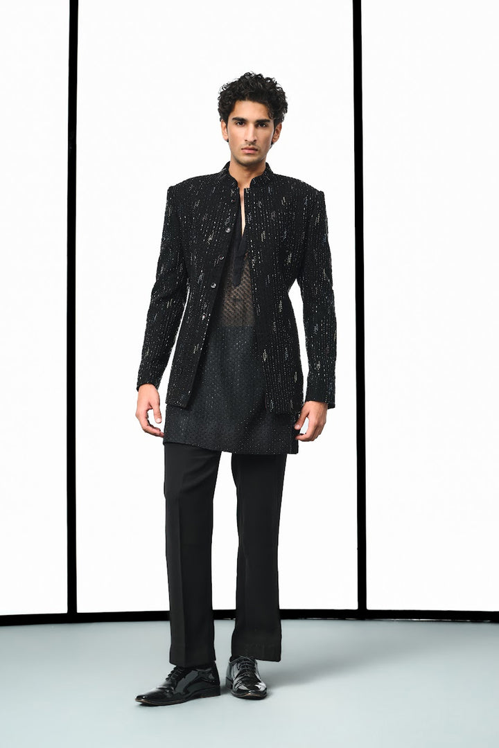 Black beaded bandhgala indowestern
