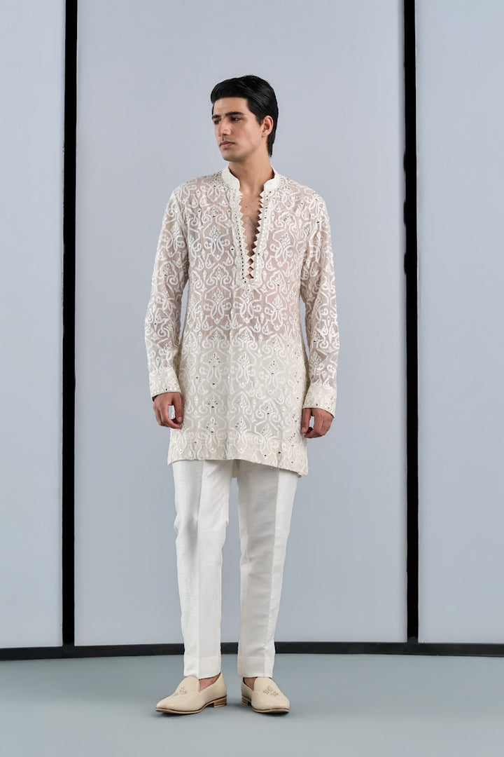 Ivory chandheri applique kurta