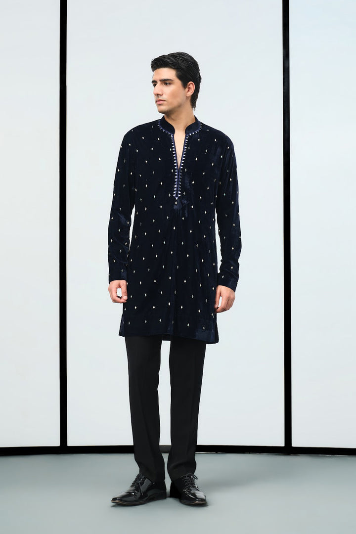 Navy blue antique broaches kurta
