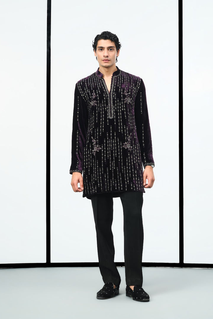 Wine velvet kurta