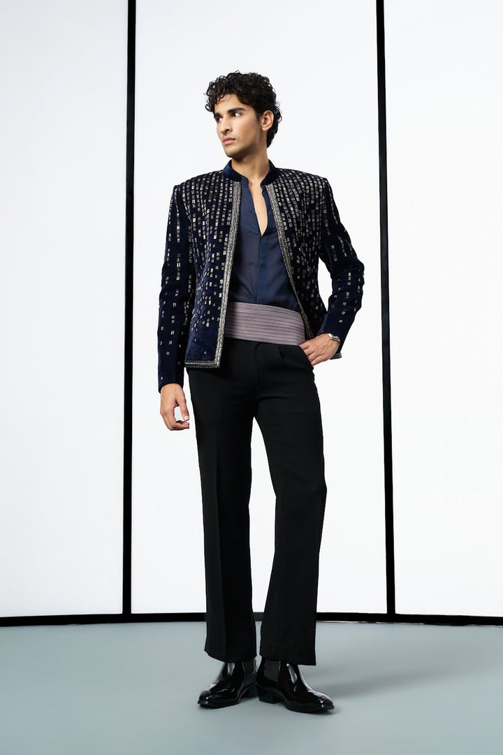 Navy velvet crop jacket