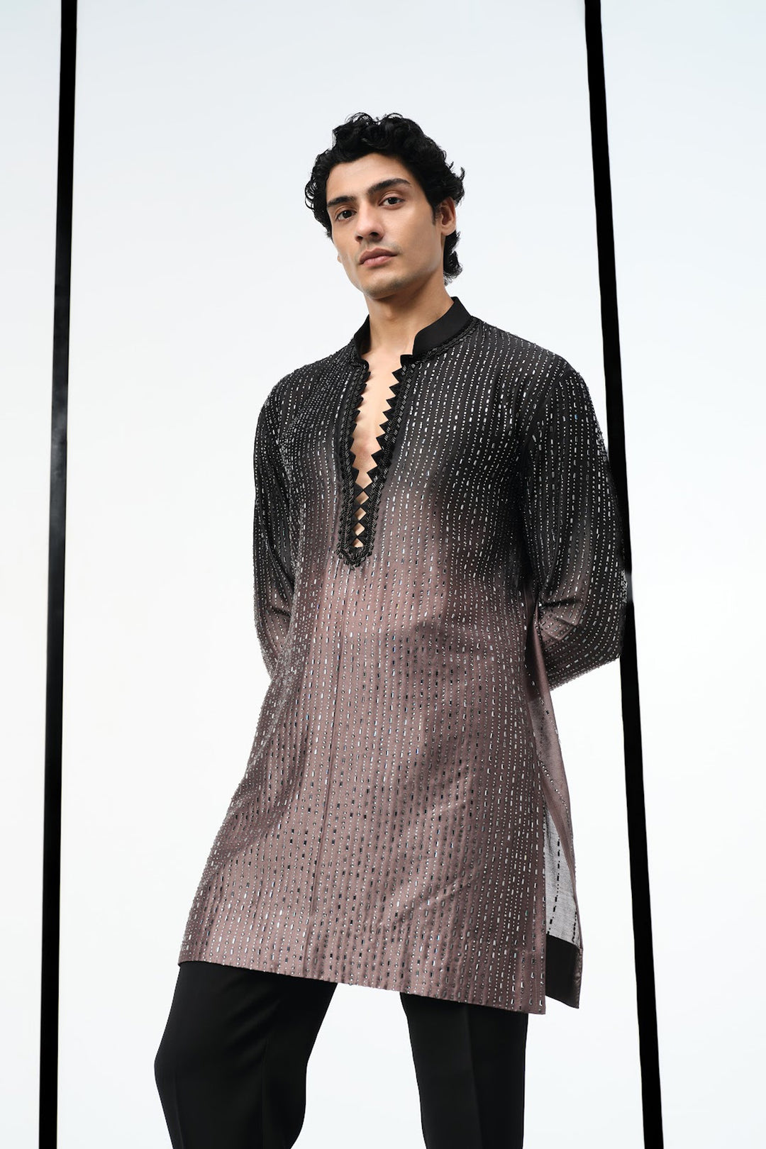 Ombre black to grey swarovski kurta