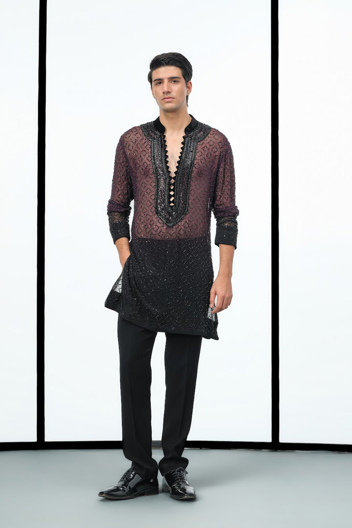 Ombre wine to black swarovski kurta