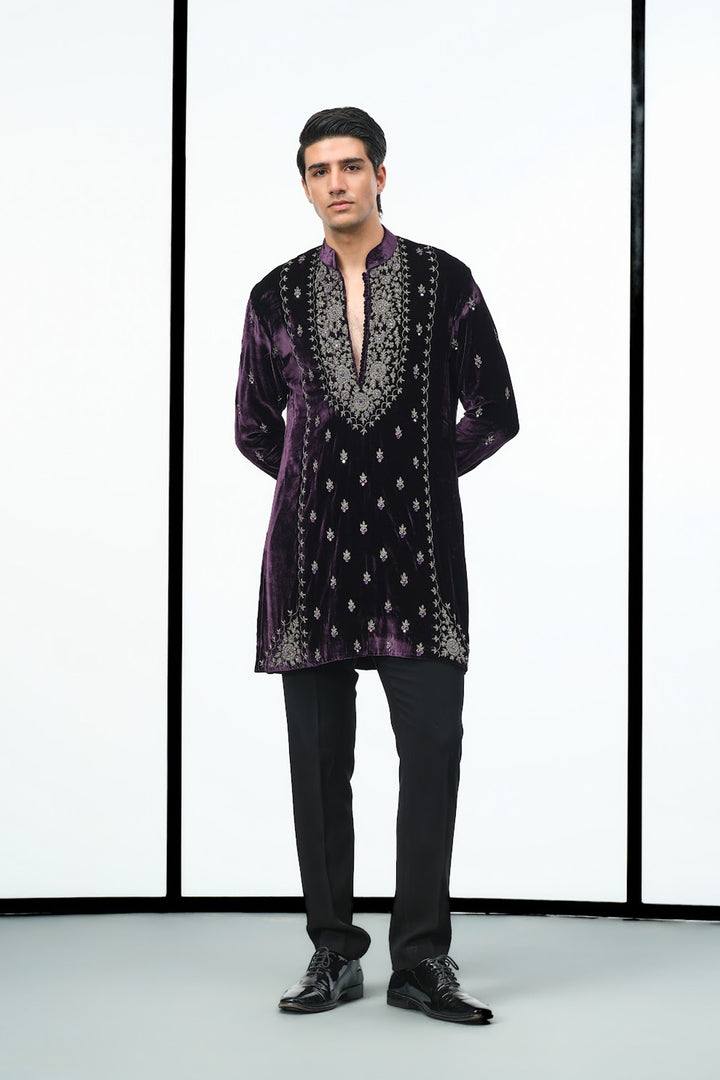 Wine gunmetal bead work kurta