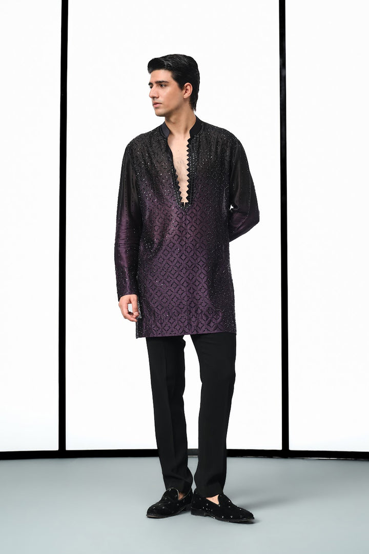 Black to purple ombre swarovski kurta