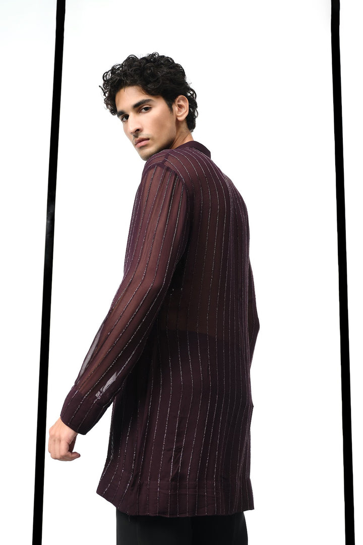 Wine sheer kurta with beaded work