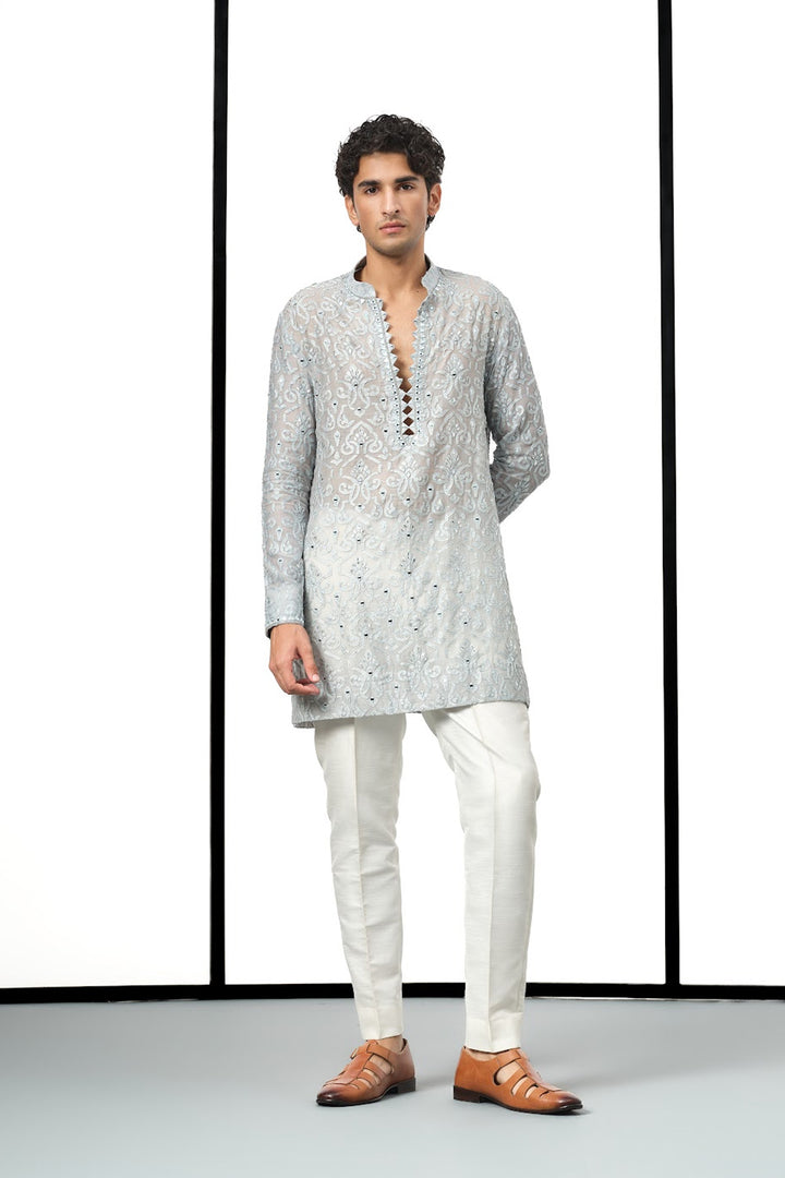 Ice blue applique kurta set