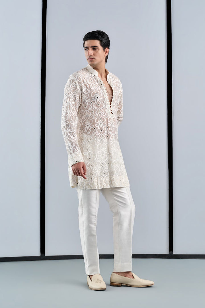 Ivory chandheri applique kurta