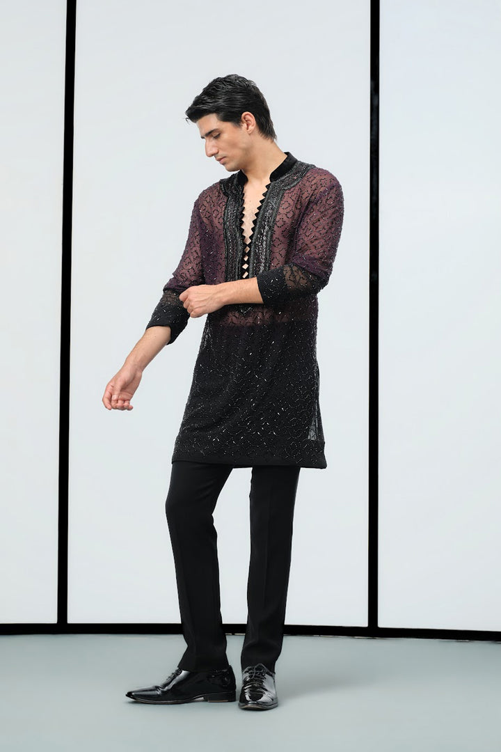 Ombre wine to black swarovski kurta