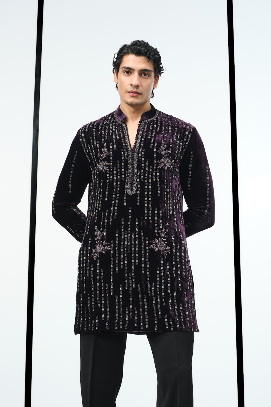 Wine velvet kurta