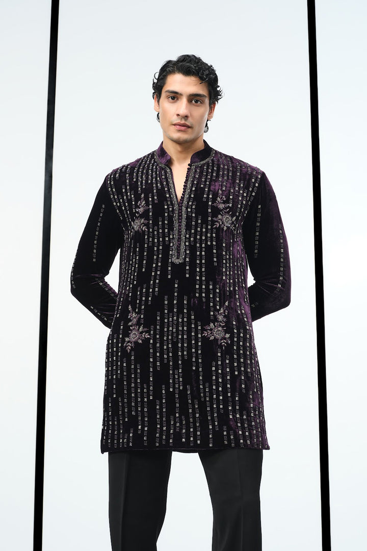 Wine velvet kurta