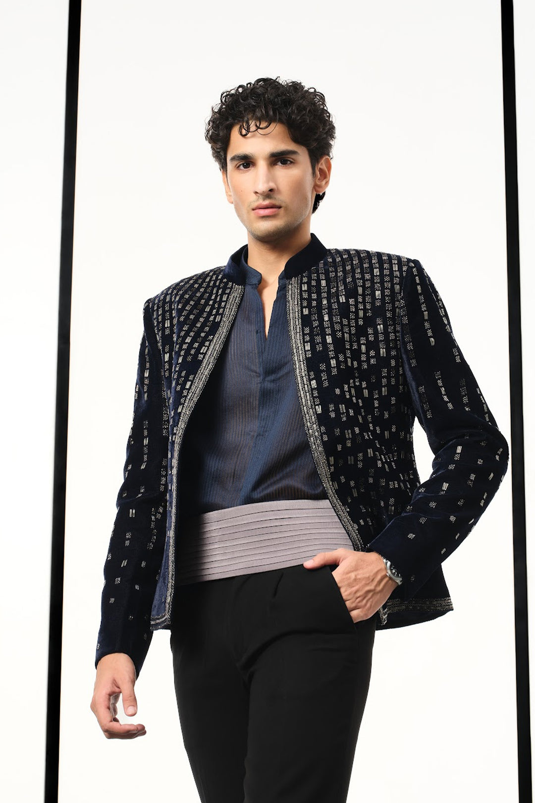 Navy velvet crop jacket