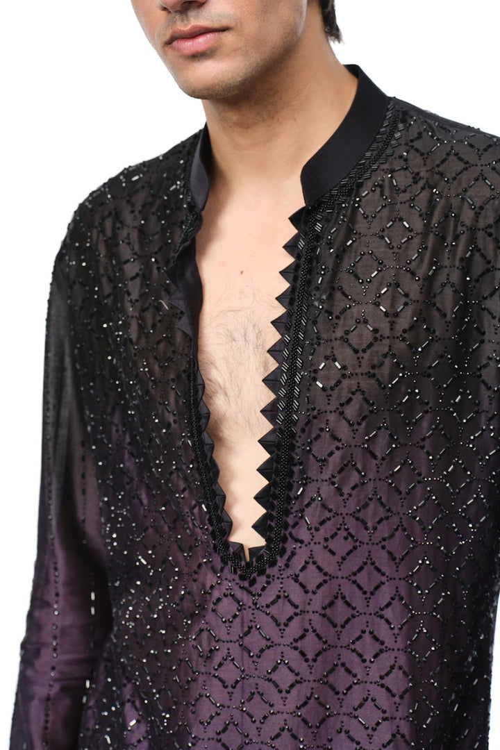 Black to purple ombre swarovski kurta