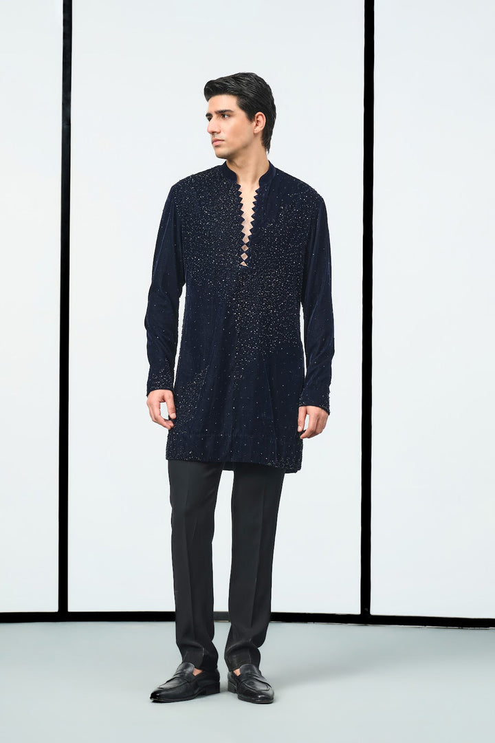 Blue velvet swarovski sequins kurta
