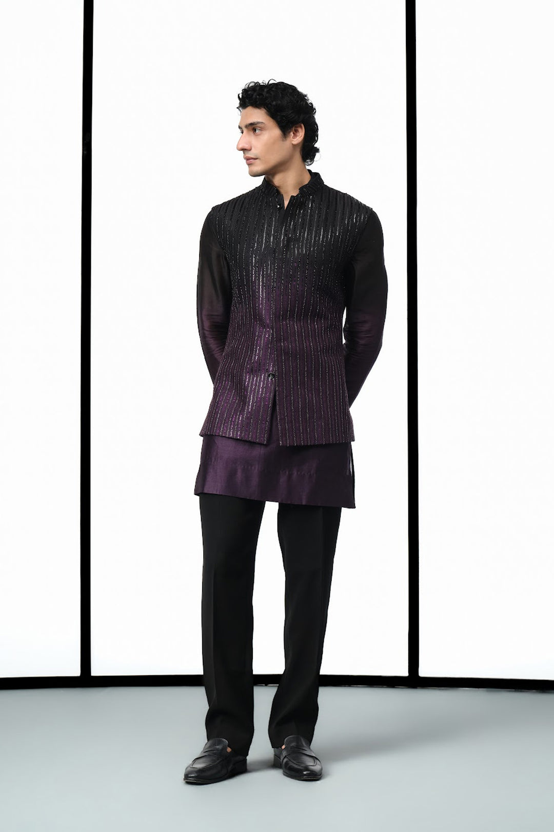 Black to purple ombre nehru set