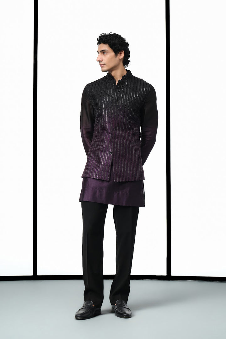 Black to purple ombre nehru set