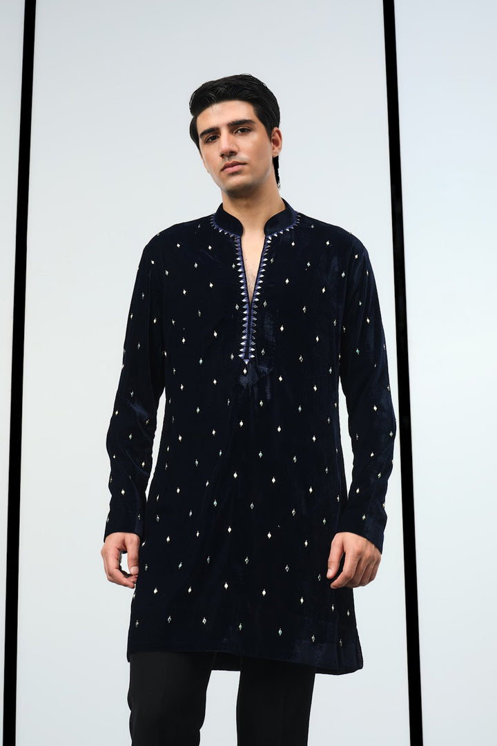 Navy blue antique broaches kurta
