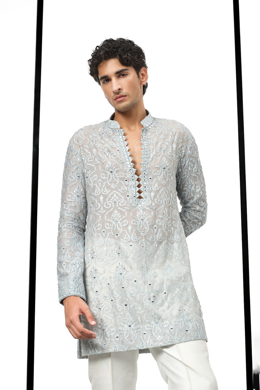 Ice blue applique kurta set