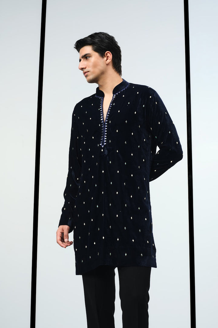 Navy blue antique broaches kurta