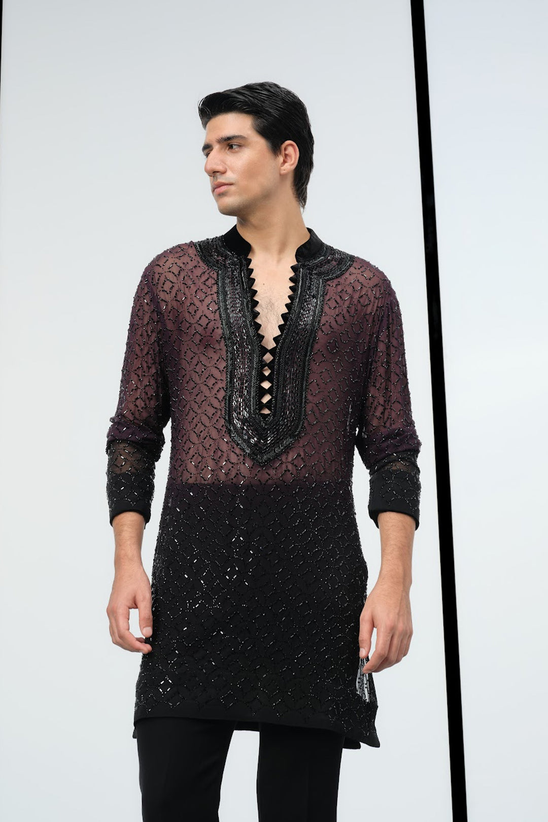 Ombre wine to black swarovski kurta