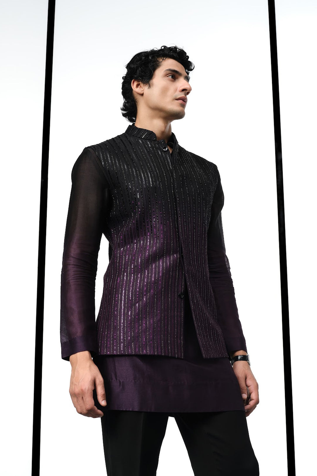 Black to purple ombre nehru set