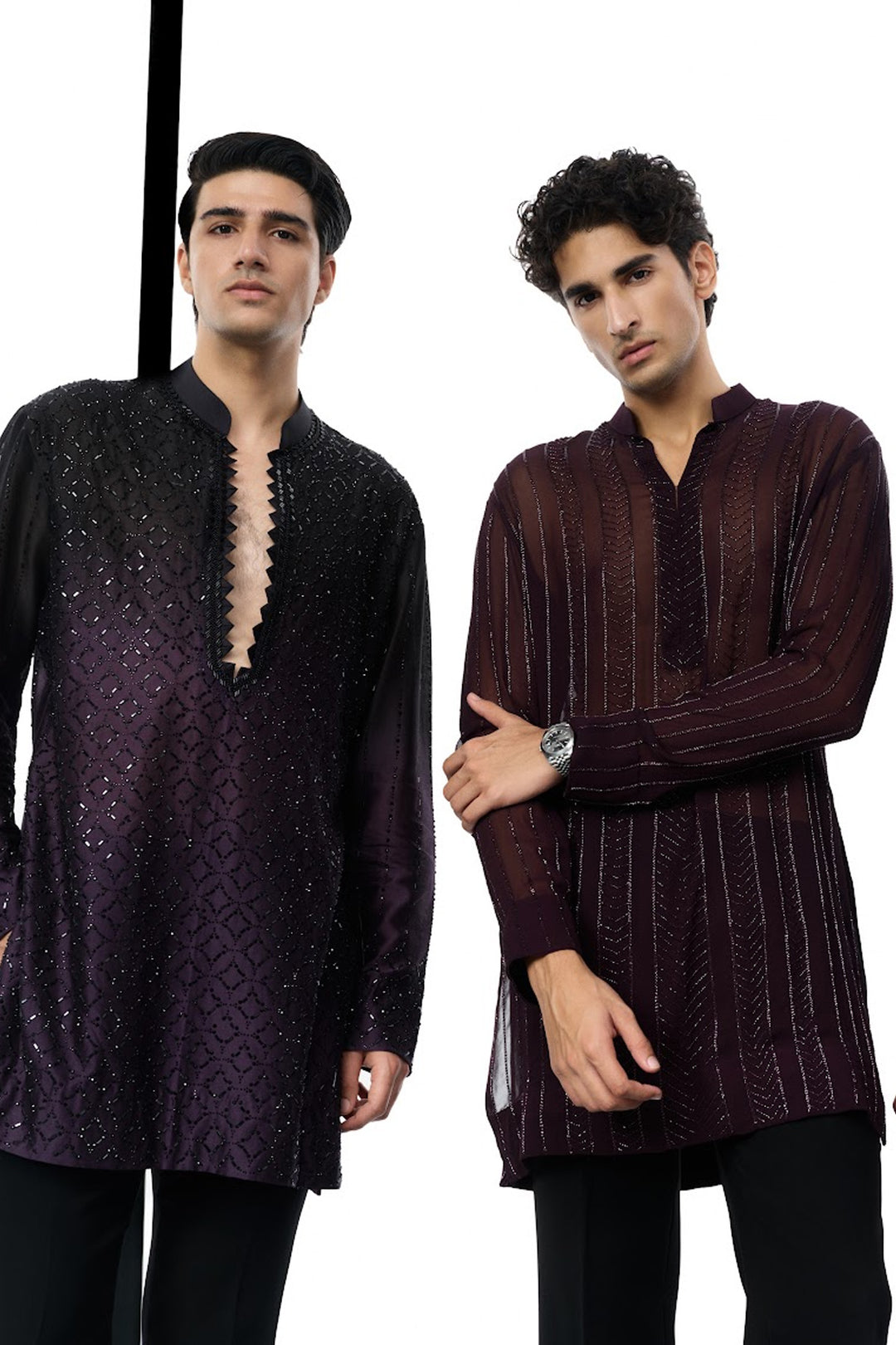 Wine sheer kurta with beaded work