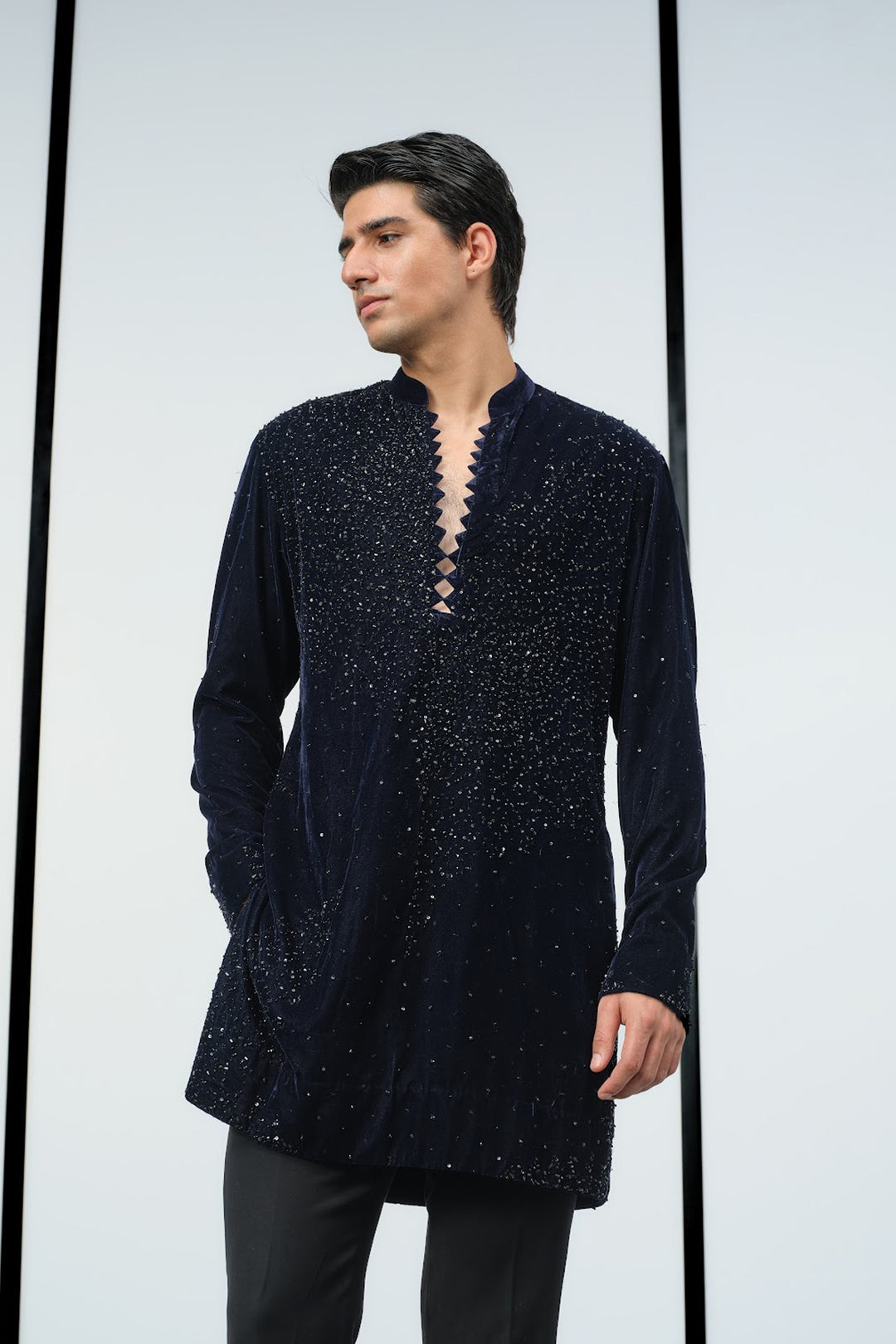 Blue velvet swarovski sequins kurta