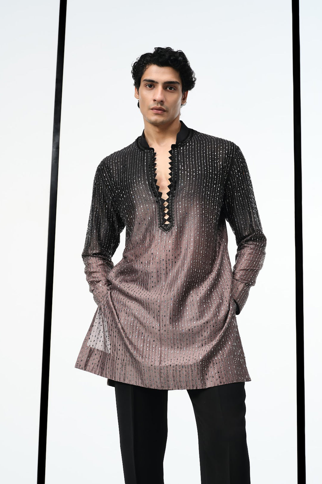 Ombre black to grey swarovski kurta