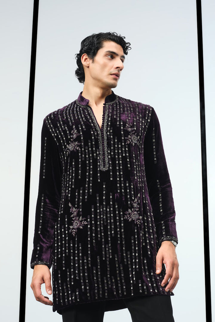 Wine velvet kurta
