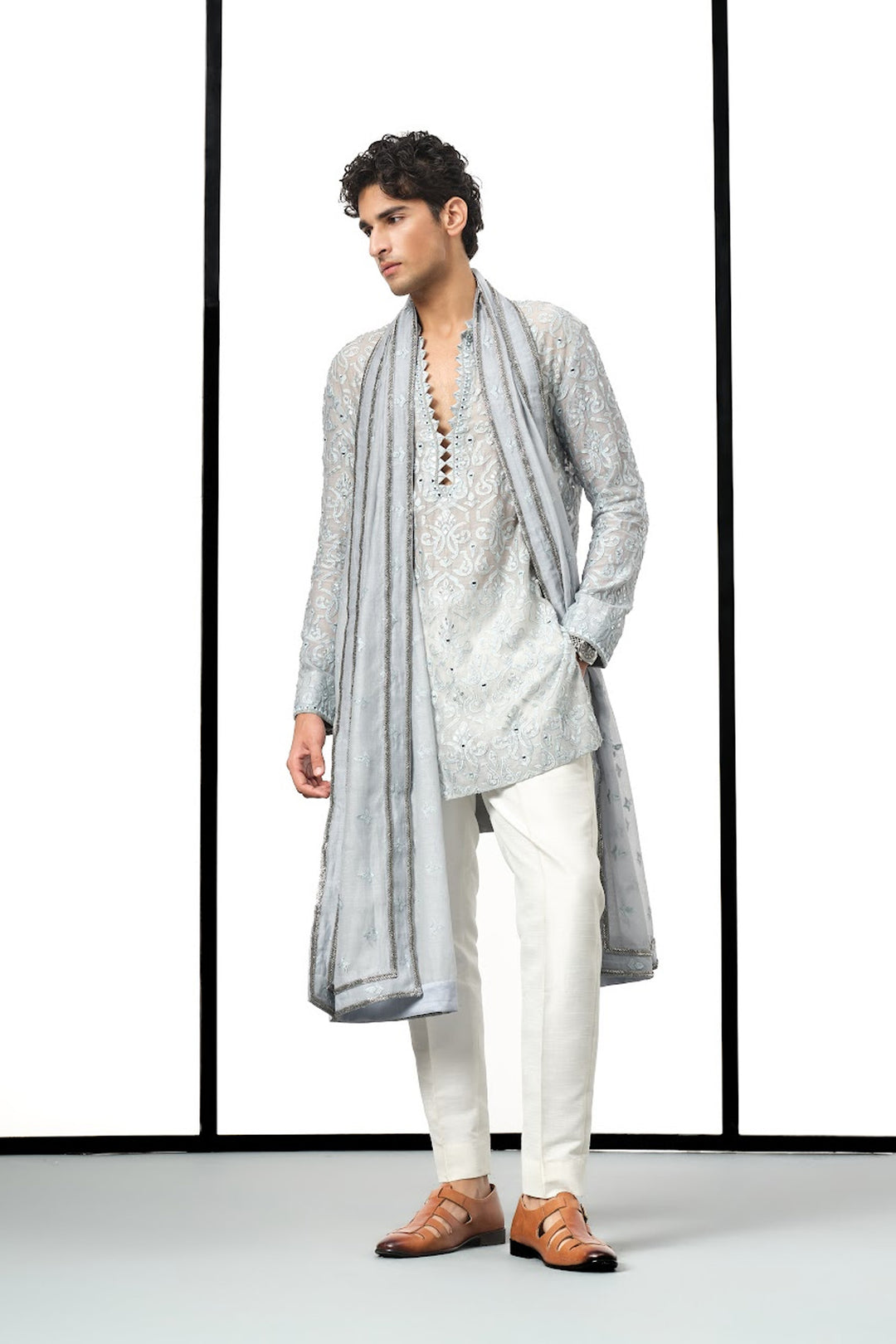 Ice blue applique kurta set