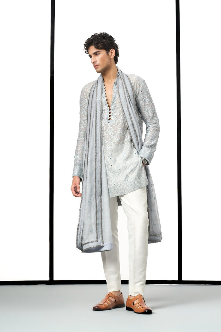 Ice blue applique kurta set