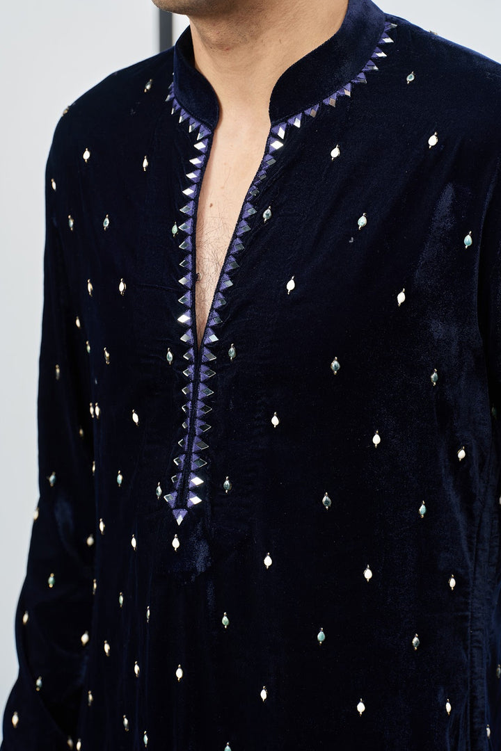 Navy blue antique broaches kurta