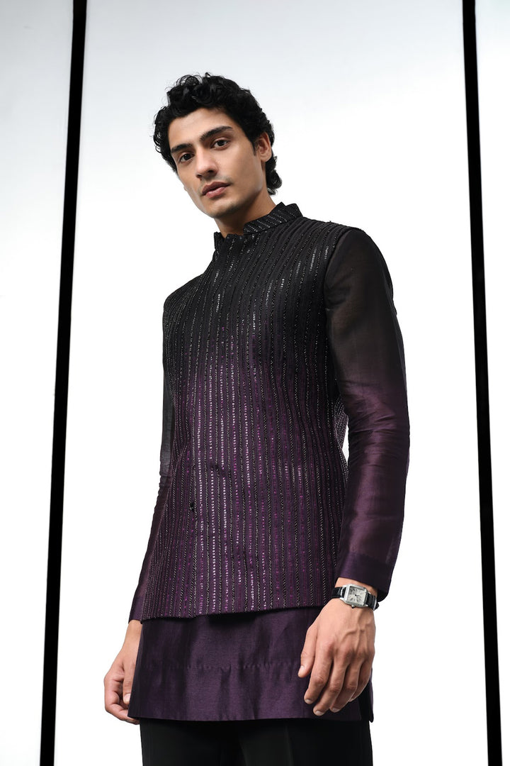 Black to purple ombre nehru set