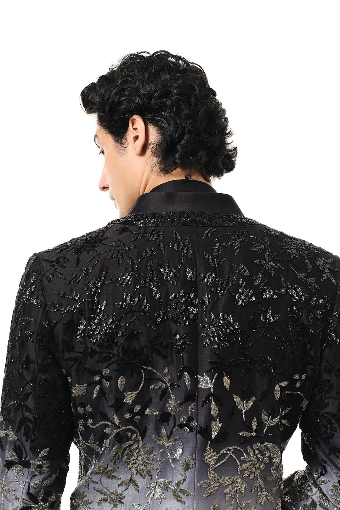 Ombre black to grey beaded indowestern set