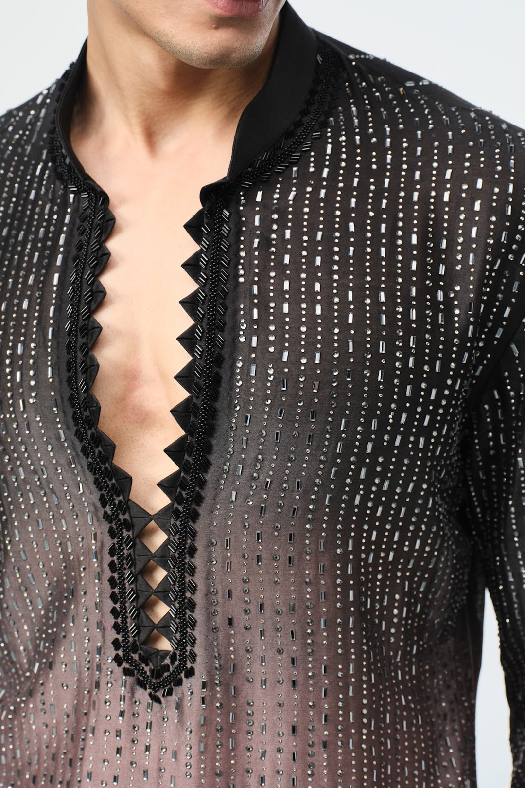 Ombre black to grey swarovski kurta