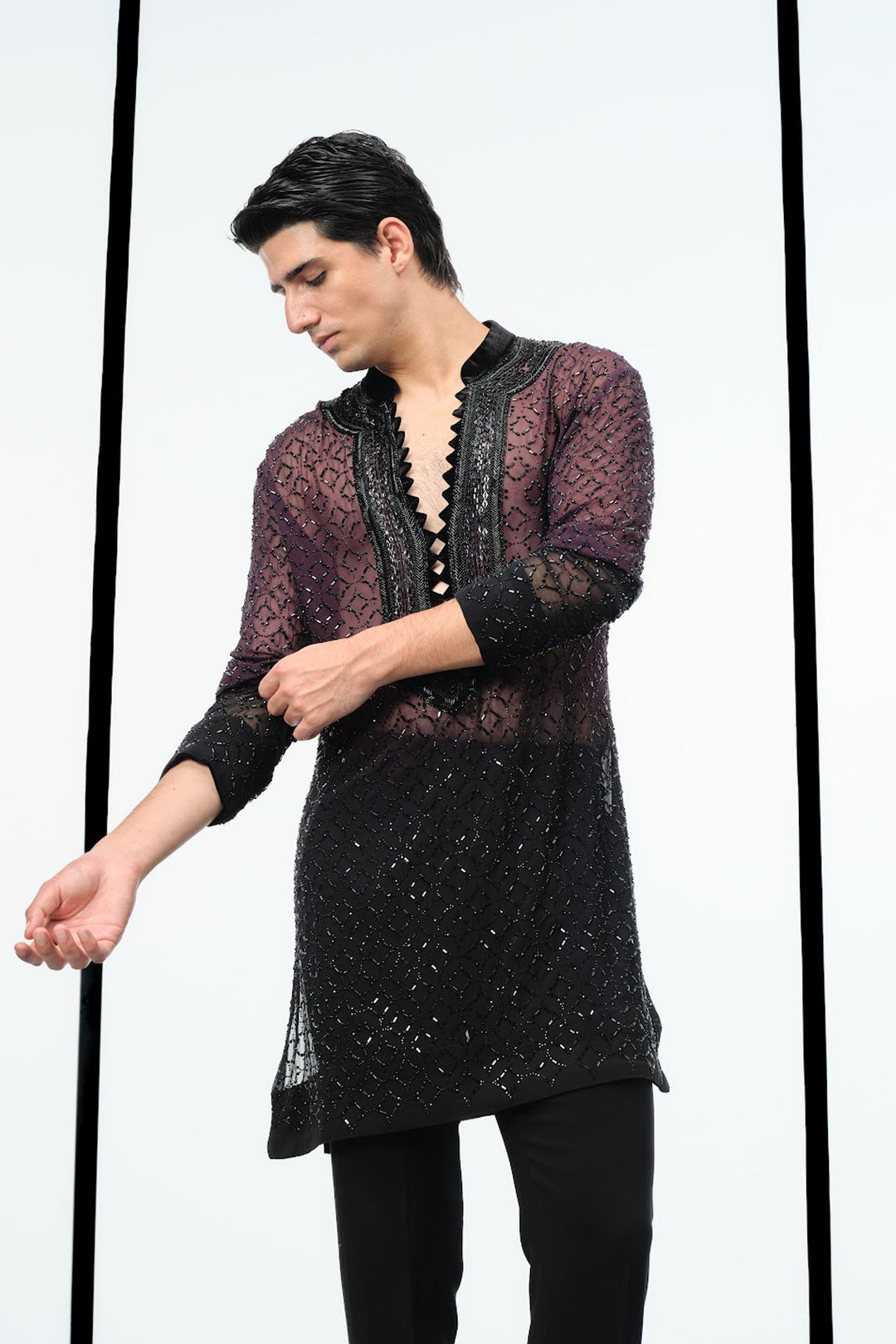 Ombre wine to black swarovski kurta