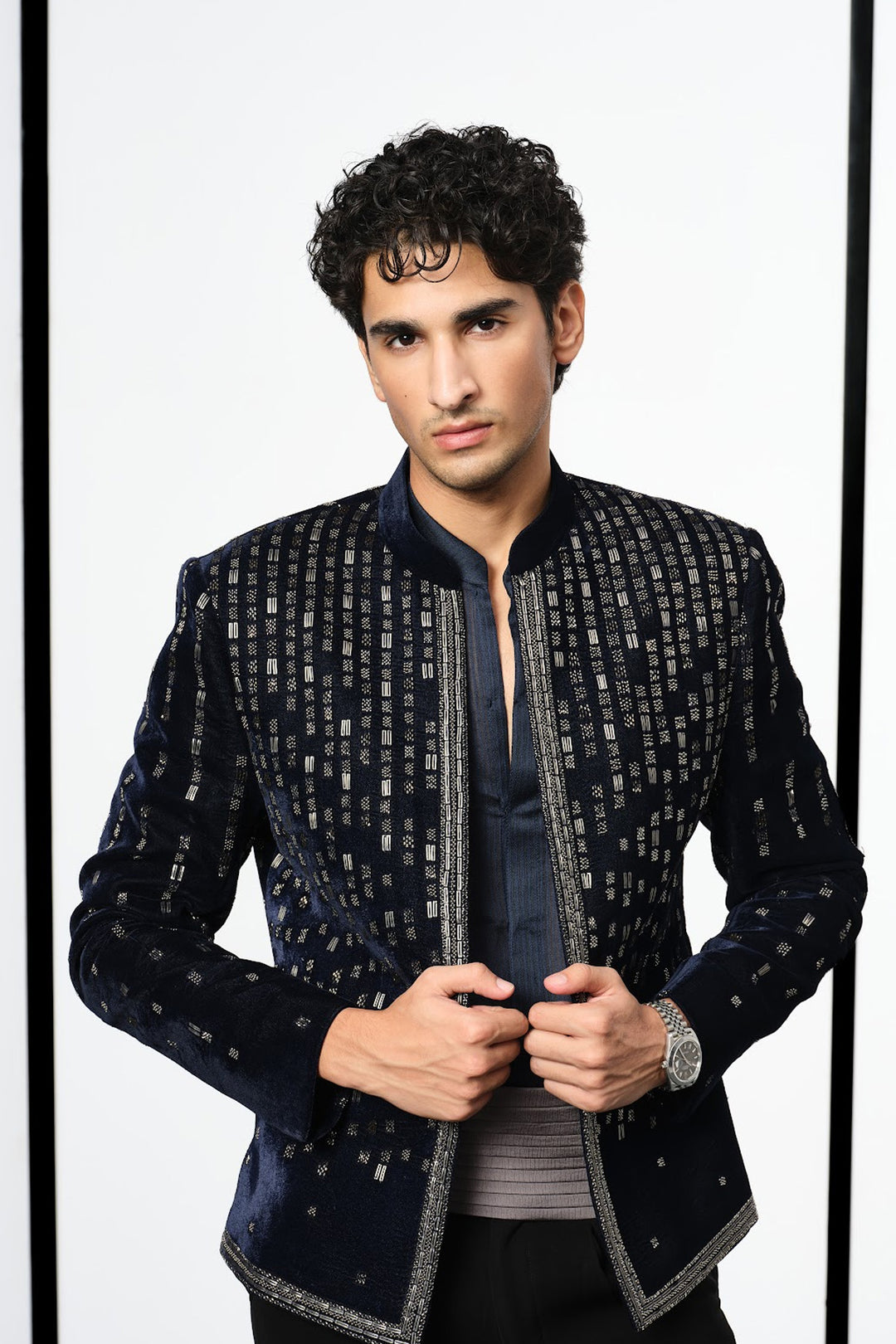 Navy velvet crop jacket