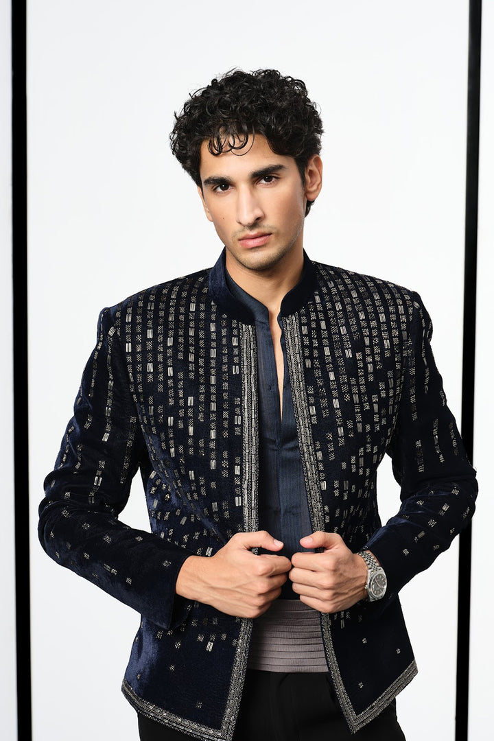 Navy velvet crop jacket