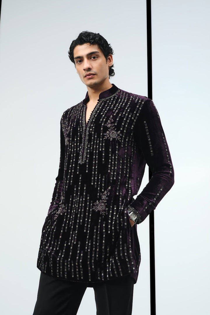 Wine velvet kurta