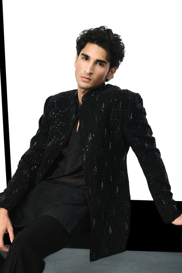 Black beaded bandhgala indowestern