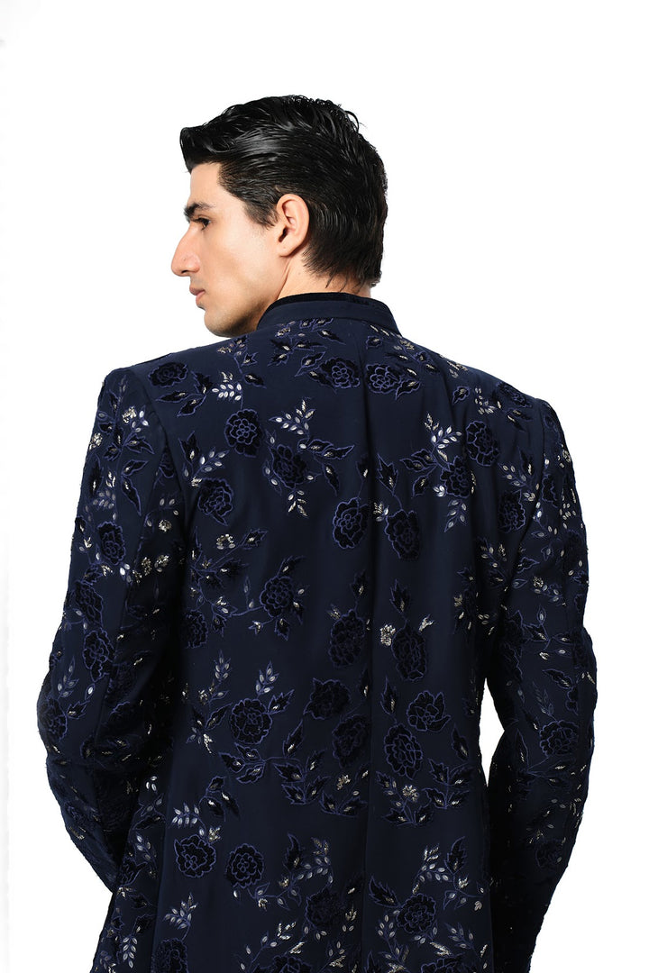 Navy applique floral jaal indowestern