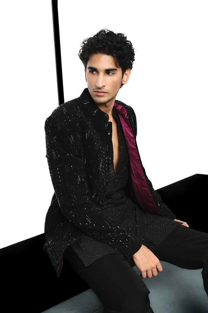 Black beaded bandhgala indowestern