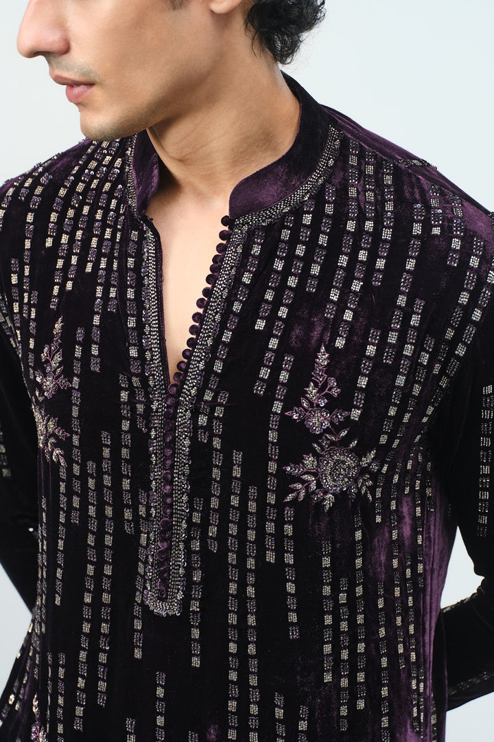 Wine velvet kurta